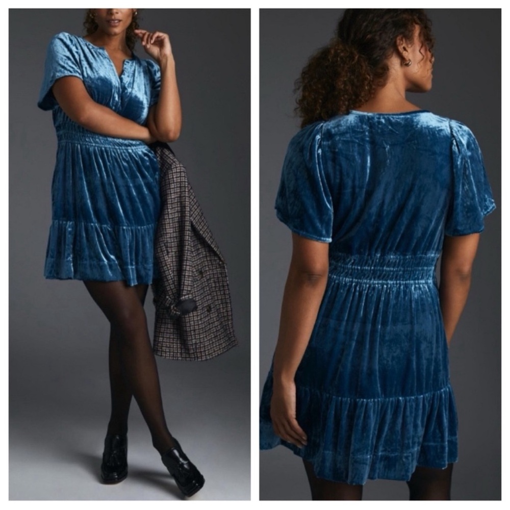 Anthropologie Somerset Blue Velvet Dress